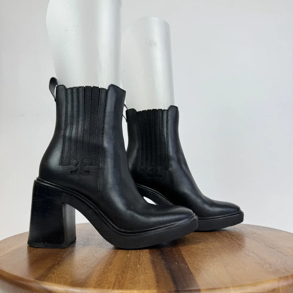 Womens Tory Burch T Chelsea Black Casual High Heeled Ankle Booties Size 6‎ M GUC